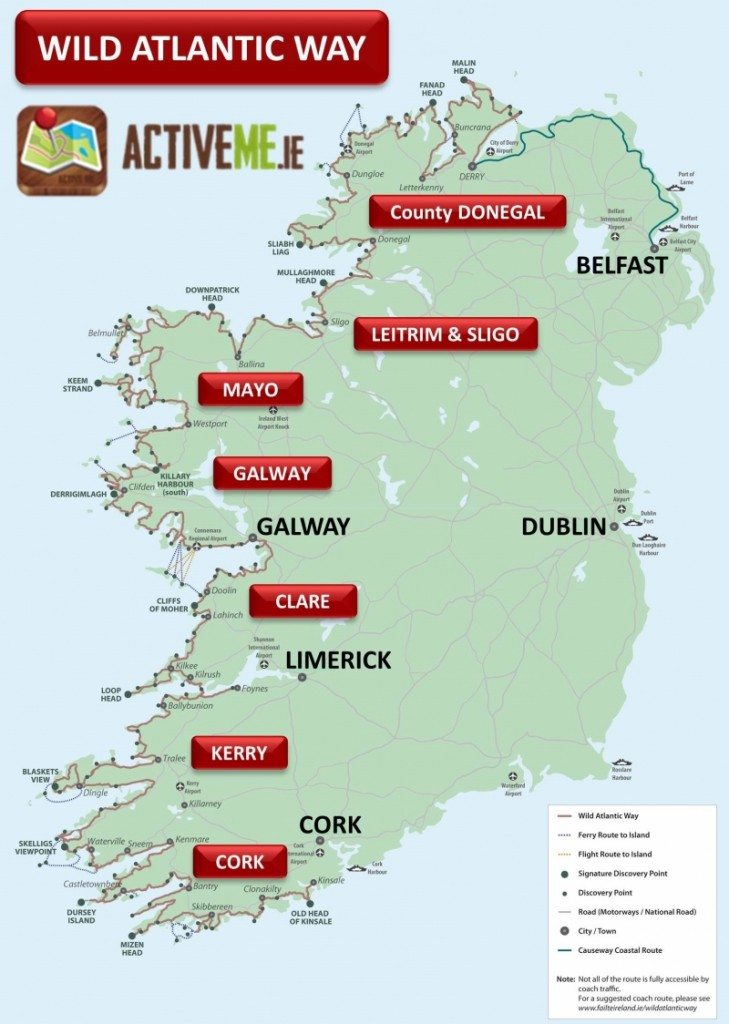 Wild Atlantic Way Route Map, Guide, Counties, Towns and Discovery Points, Ireland ActiveMe Travel Guide