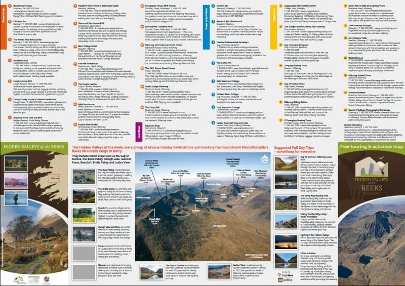 Hidden Valleys of the Reeks, Tourist Map Brochure and Guide, Co Kerry, ActiveMe