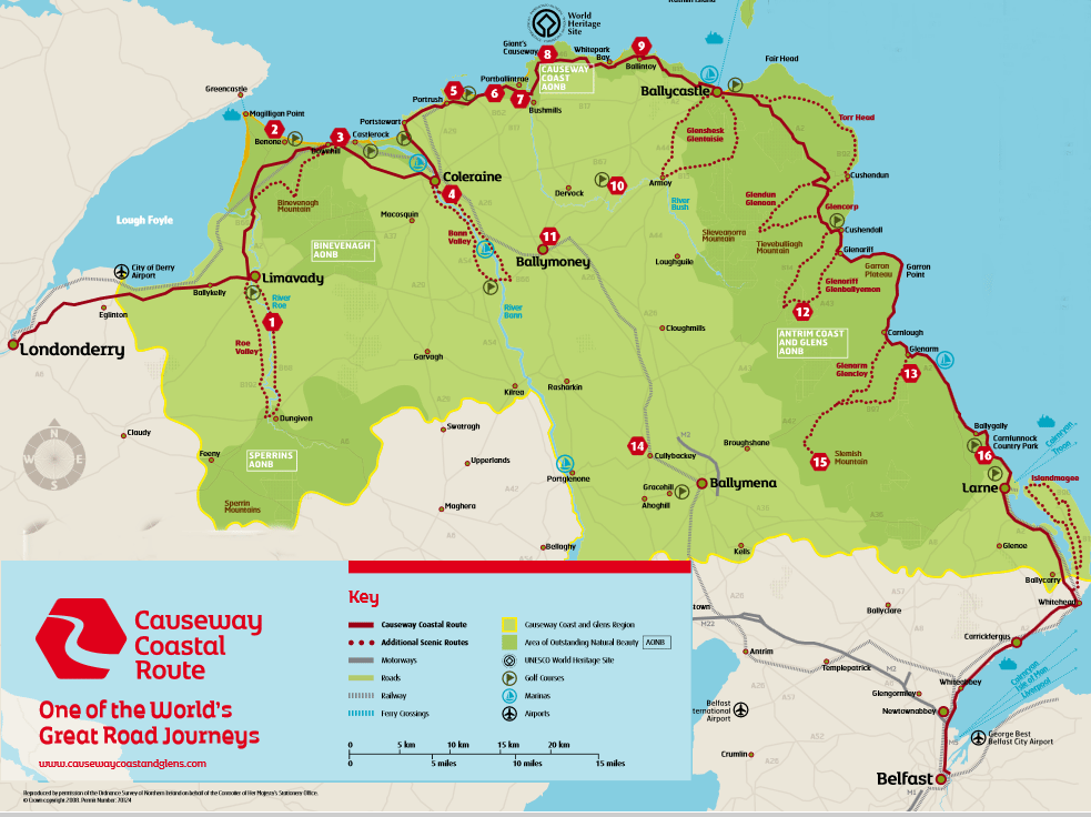 Causeway Coastal Route, Antrim from Derry to Belfast and connecting to Irelands Wild Atlantic Way